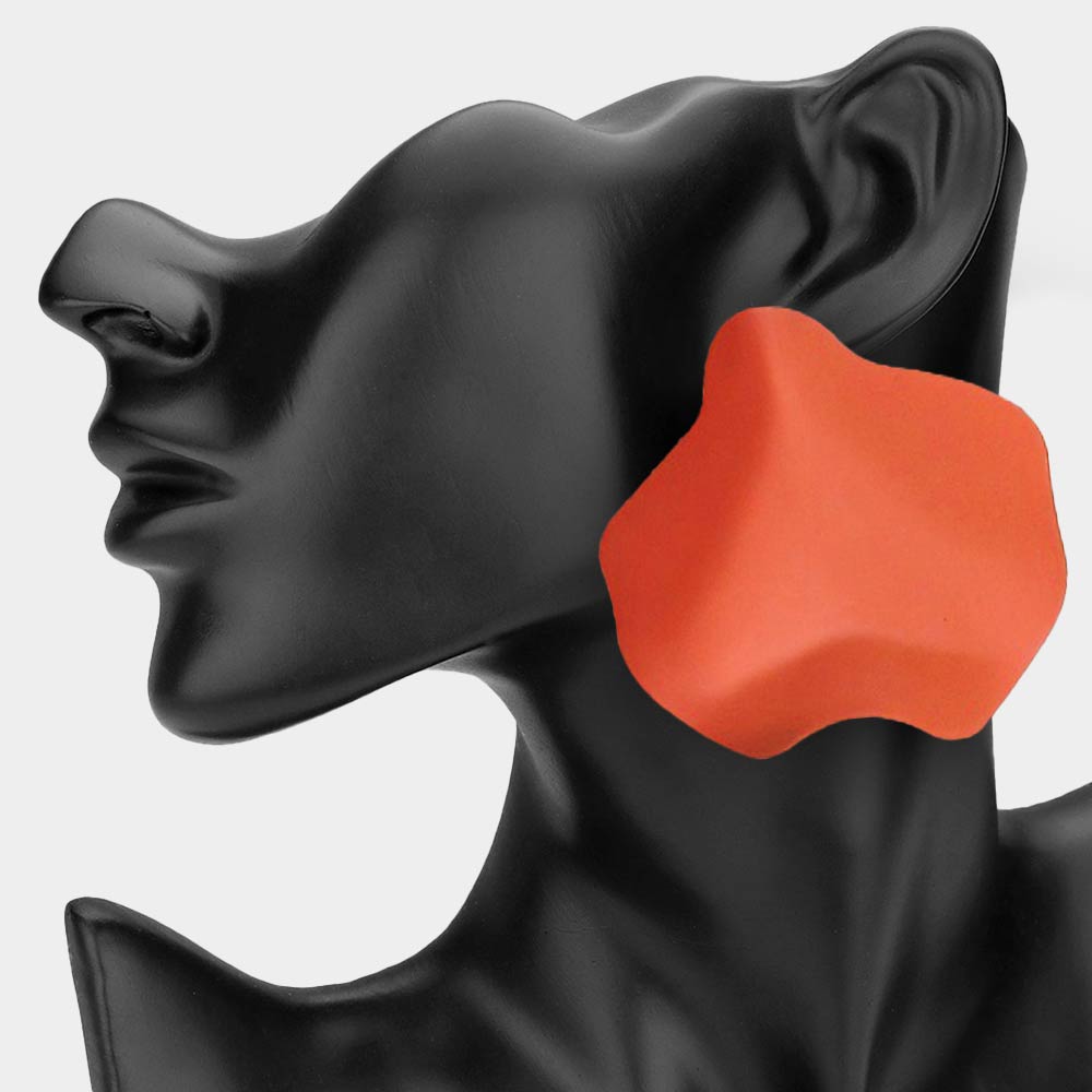 Madeline Love Orange Oversized Sculpted Plate Statement Earrings - desc