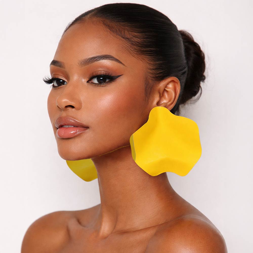 Madeline Love Yellow Oversized Sculpted Plate Statement Earrings