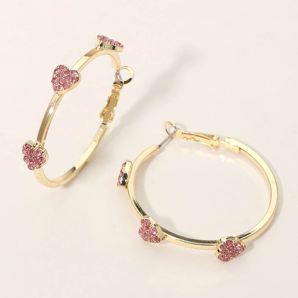 Madeline Love Gold, Rose Gold Dipped Rhinestone Pave Heart Charm Around Hoop Earrings