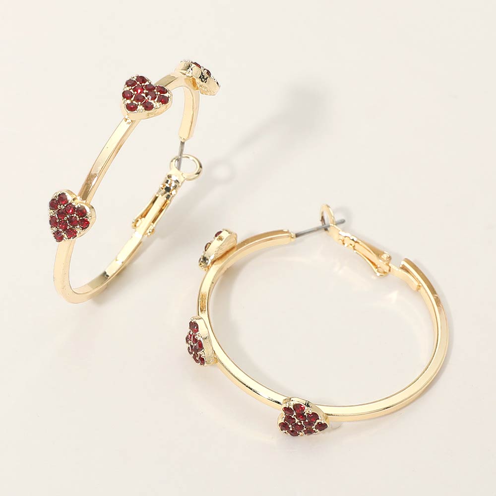 Madeline Love Gold, Siam Gold Dipped Rhinestone Pave Heart Charm Around Hoop Earrings