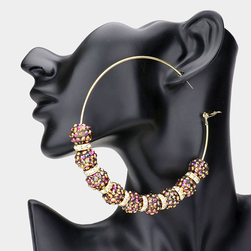 Madeline Love Gold Shamballa Ball Hoop Earrings