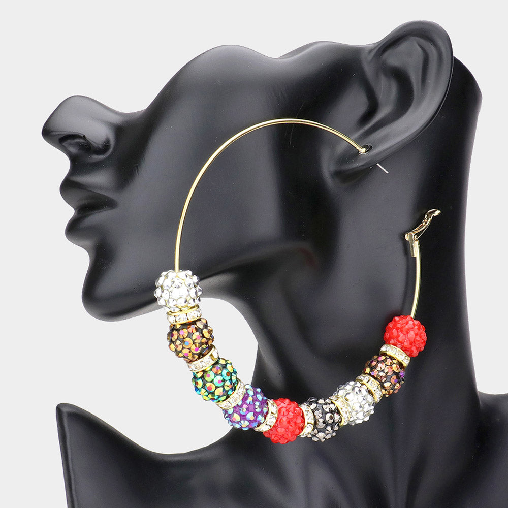 Madeline Love Multi Shamballa Ball Hoop Earrings