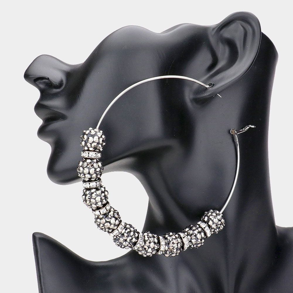 Madeline Love Hematite Shamballa Ball Hoop Earrings