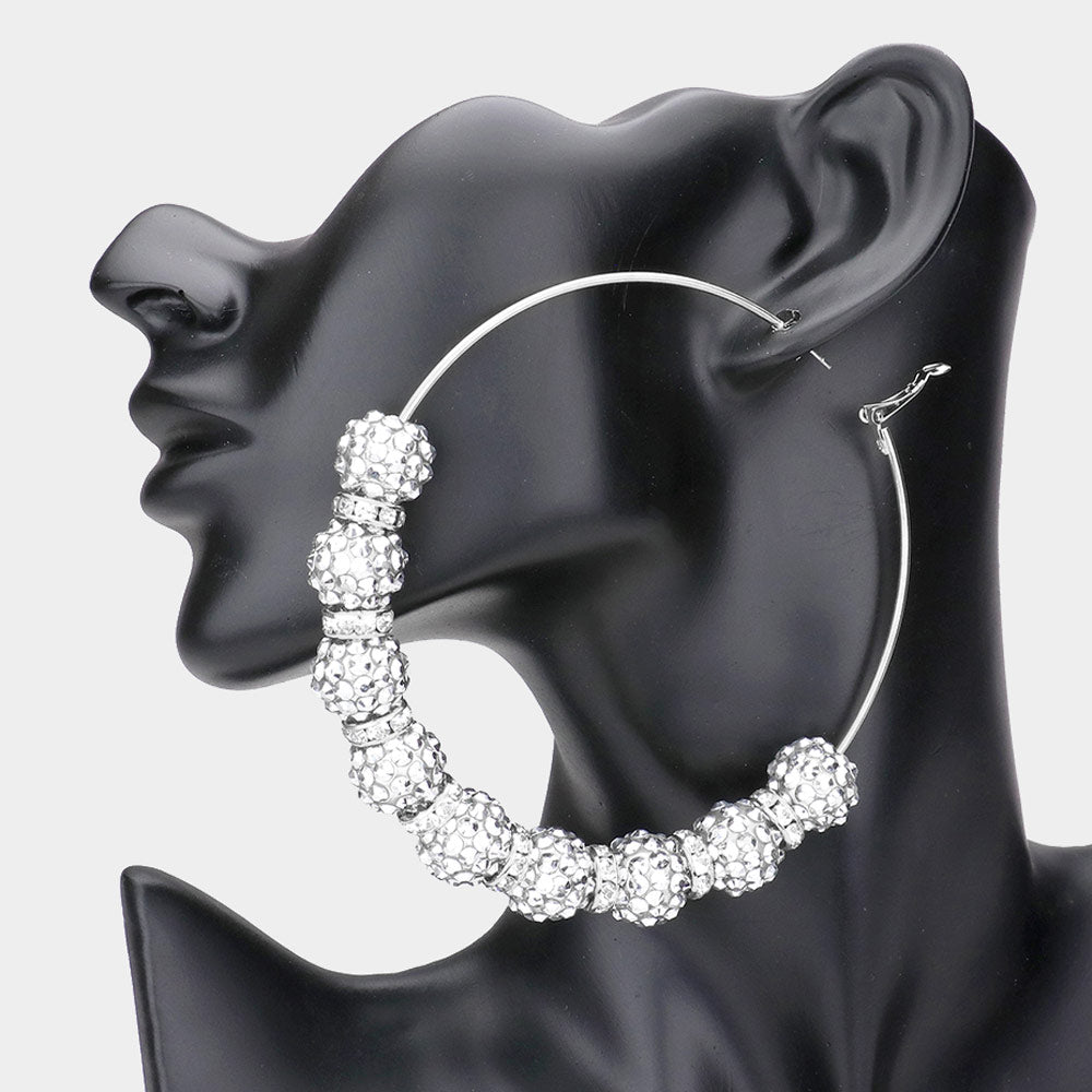 Madeline Love Silver Shamballa Ball Hoop Earrings
