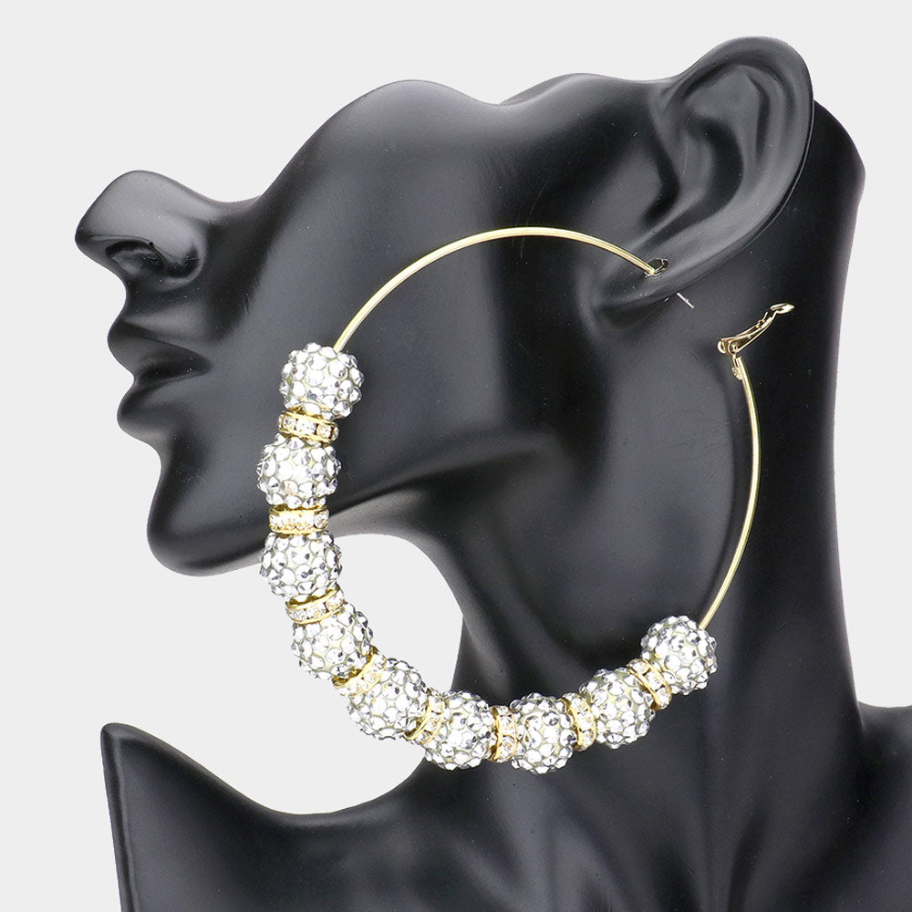 Madeline Love Two Tone Shamballa Ball Hoop Earrings