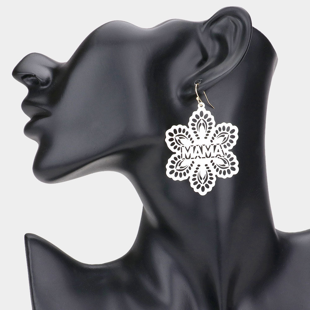 Madeline Love White MAMA Message Colored Brass Metal Flower Dangle Earrings