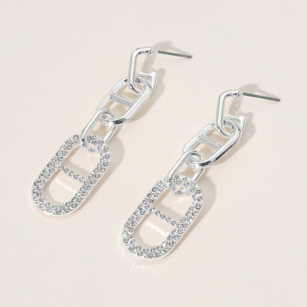 Madeline Love Silver, White Stone Paved Anchor link Dangle Earrings
