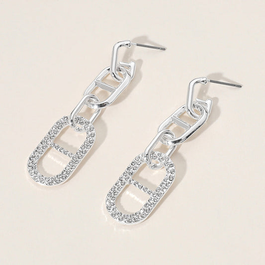Madeline Love Silver, White Stone Paved Anchor link Dangle Earrings