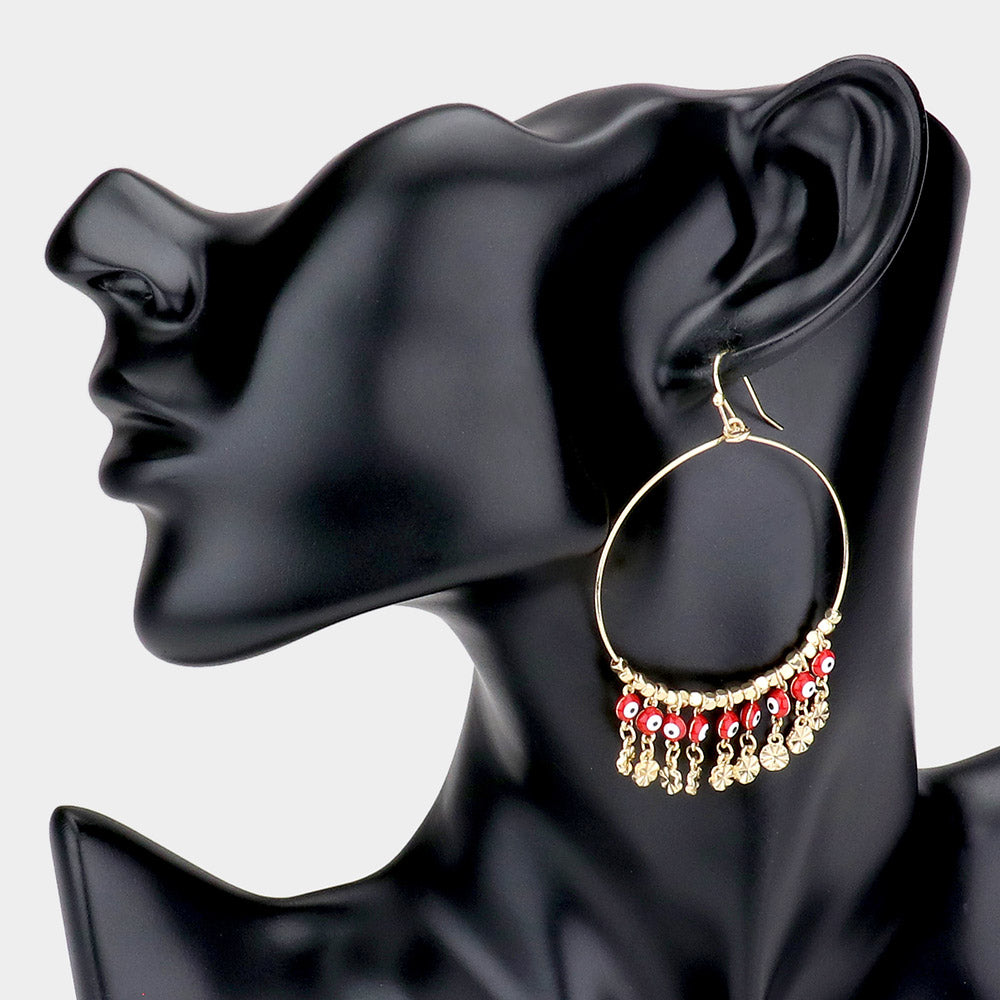 Madeline Love Red Open Metal Circle Evil Eye Link Dangle Earrings