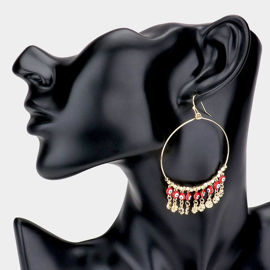 Madeline Love Red Open Metal Circle Evil Eye Link Dangle Earrings
