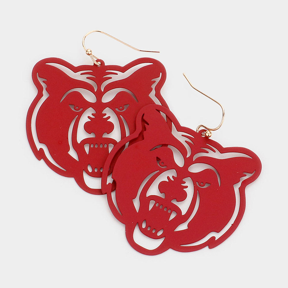 Madeline Love Burgundy Metal Cutout Bear Dangle Earrings