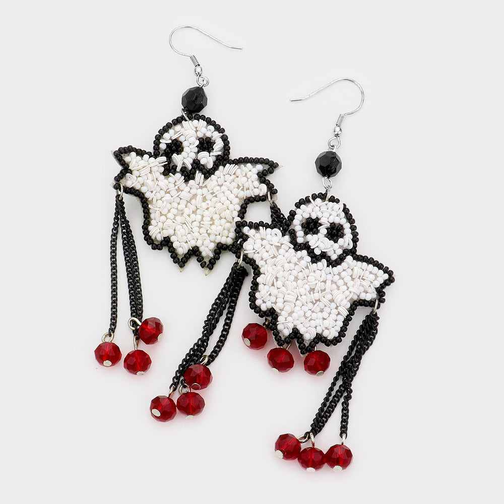 Madeline Love White Seed Bead Ghost Dangle Earrings