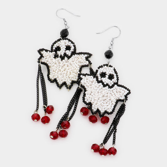 Madeline Love White Seed Bead Ghost Dangle Earrings