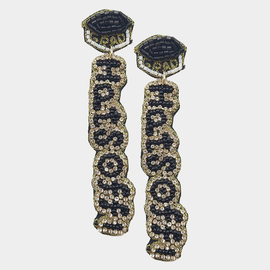 Madeline Love Black GRAD HATS OFF! Felt Back Rhinestone Beaded Message Dangle Earrings
