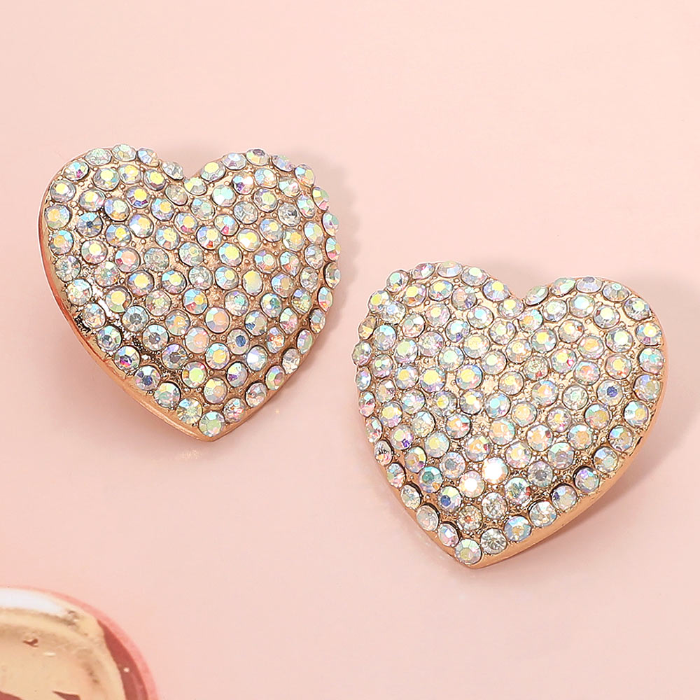 Madeline Love AB, Gold Bold Rhinestone Paved Heart Earrings