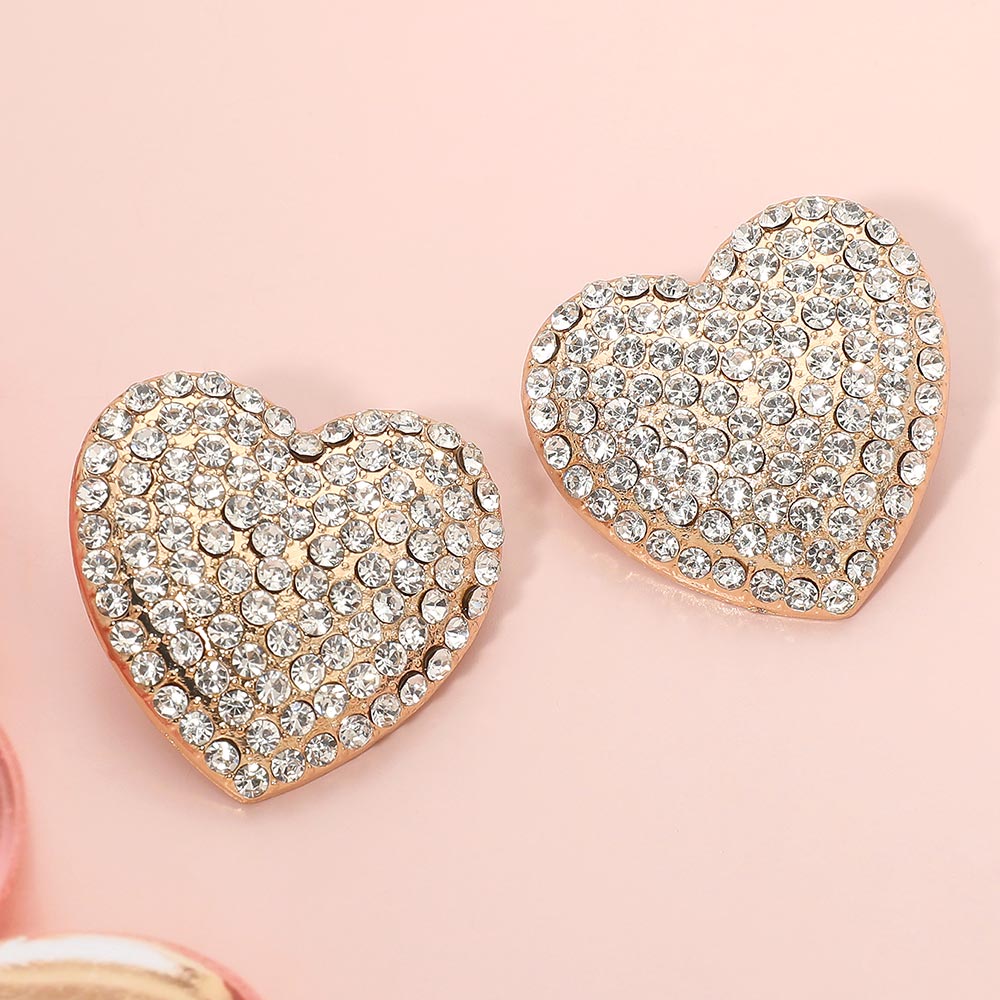 Madeline Love Clear, Gold Bold Rhinestone Paved Heart Earrings