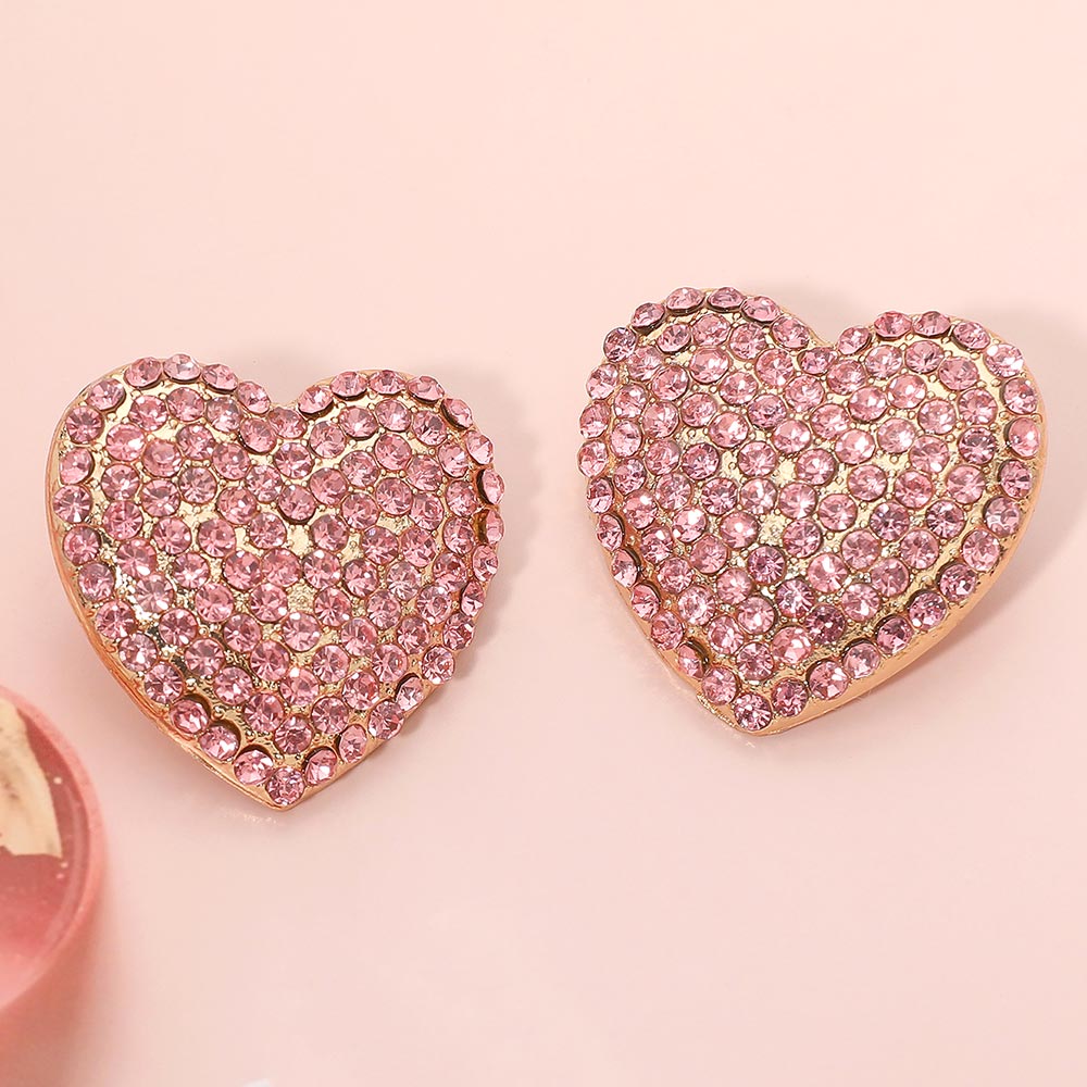 Madeline Love Gold, Pink Bold Rhinestone Paved Heart Earrings