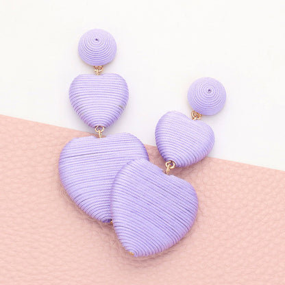 Madeline Love Lavender Thread Wrapped Double Heart Dropdown Earrings