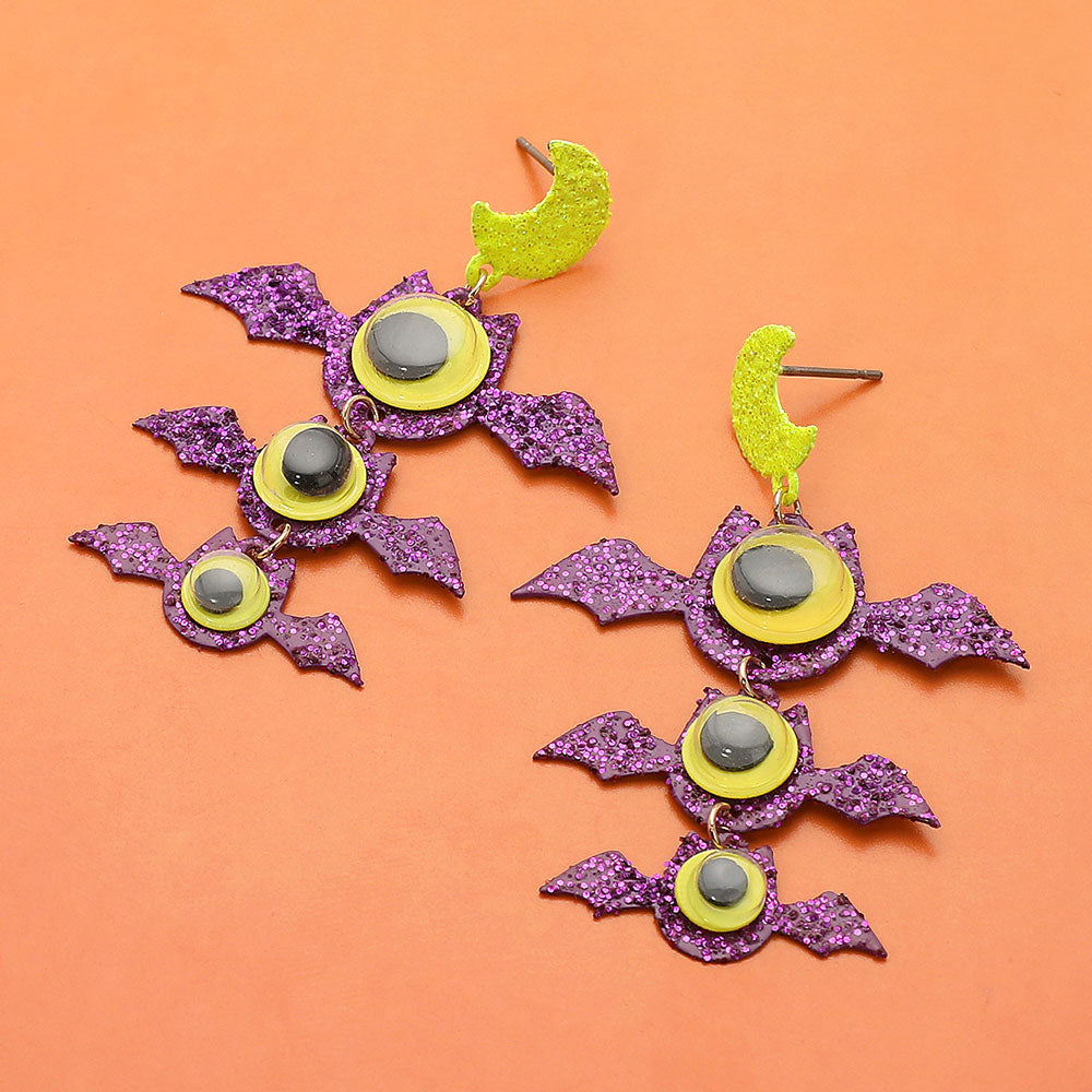 Madeline Love Purple Halloween Bat Link Drop Dangle Earrings