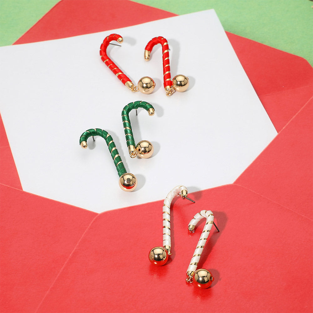 Green Ball Drop Christmas Candy Cane Earrings