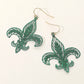 Madeline Love Green Lightweight Glitter Fleur de Lis Dangle Earrings