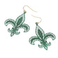 Madeline Love Green Lightweight Glitter Fleur de Lis Dangle Earrings - desc