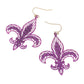 Madeline Love Purple Lightweight Glitter Fleur de Lis Dangle Earrings - desc