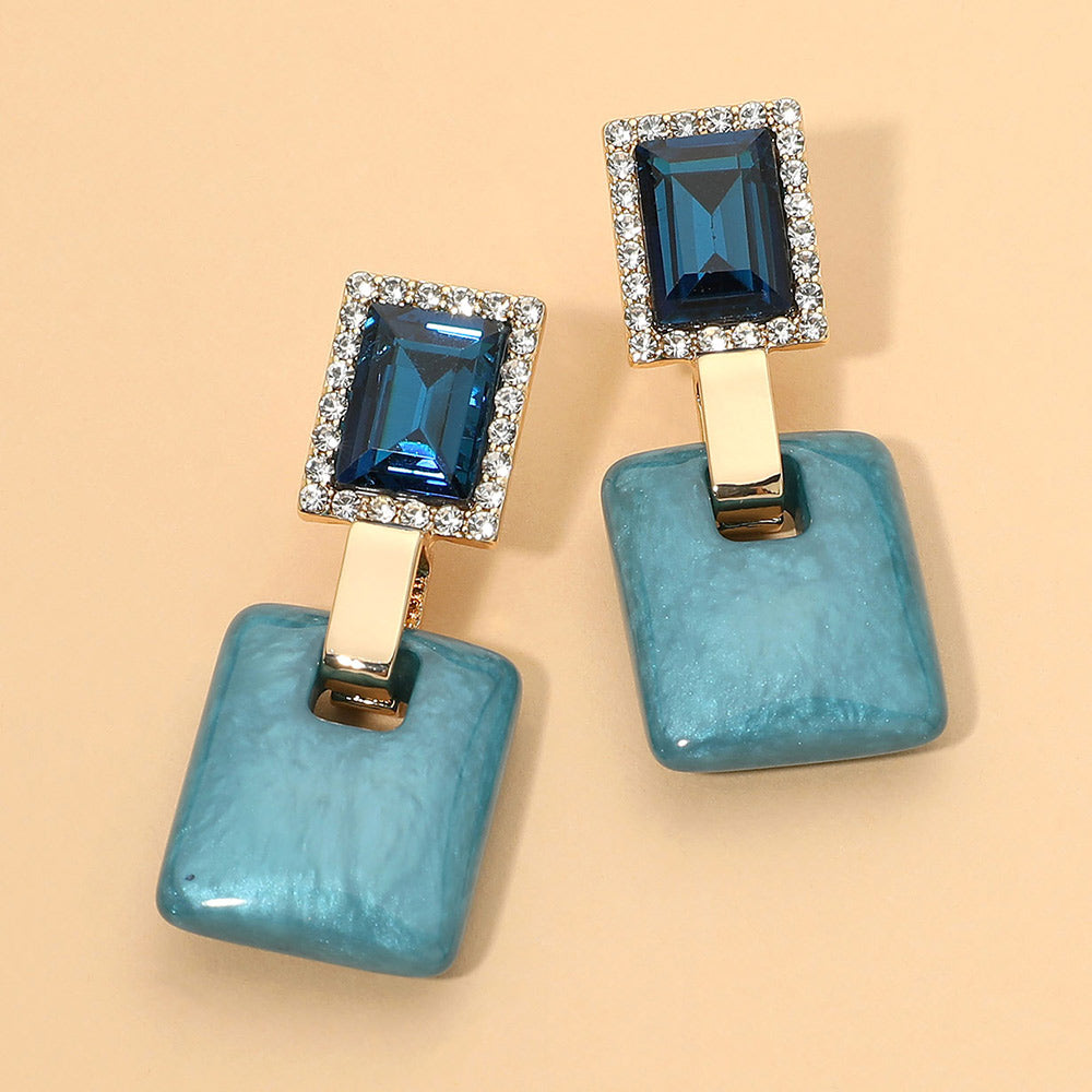 Madeline Love Blue Bold Geometric Gem Resin Square Drop Earrings