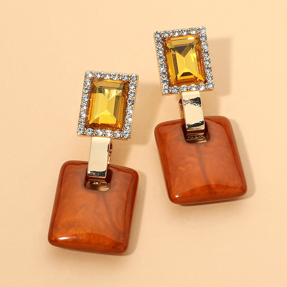 Madeline Love Brown Bold Geometric Gem Resin Square Drop Earrings