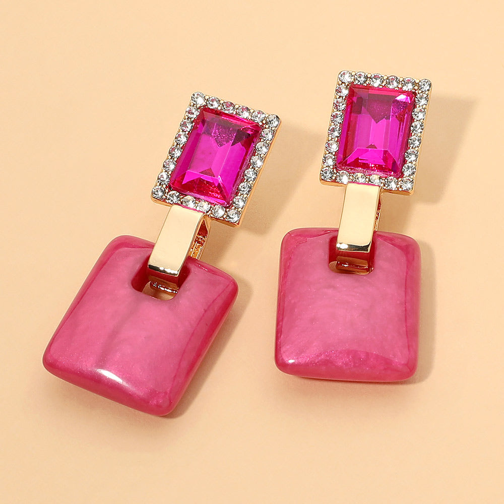 Madeline Love Fuchsia Bold Geometric Gem Resin Square Drop Earrings