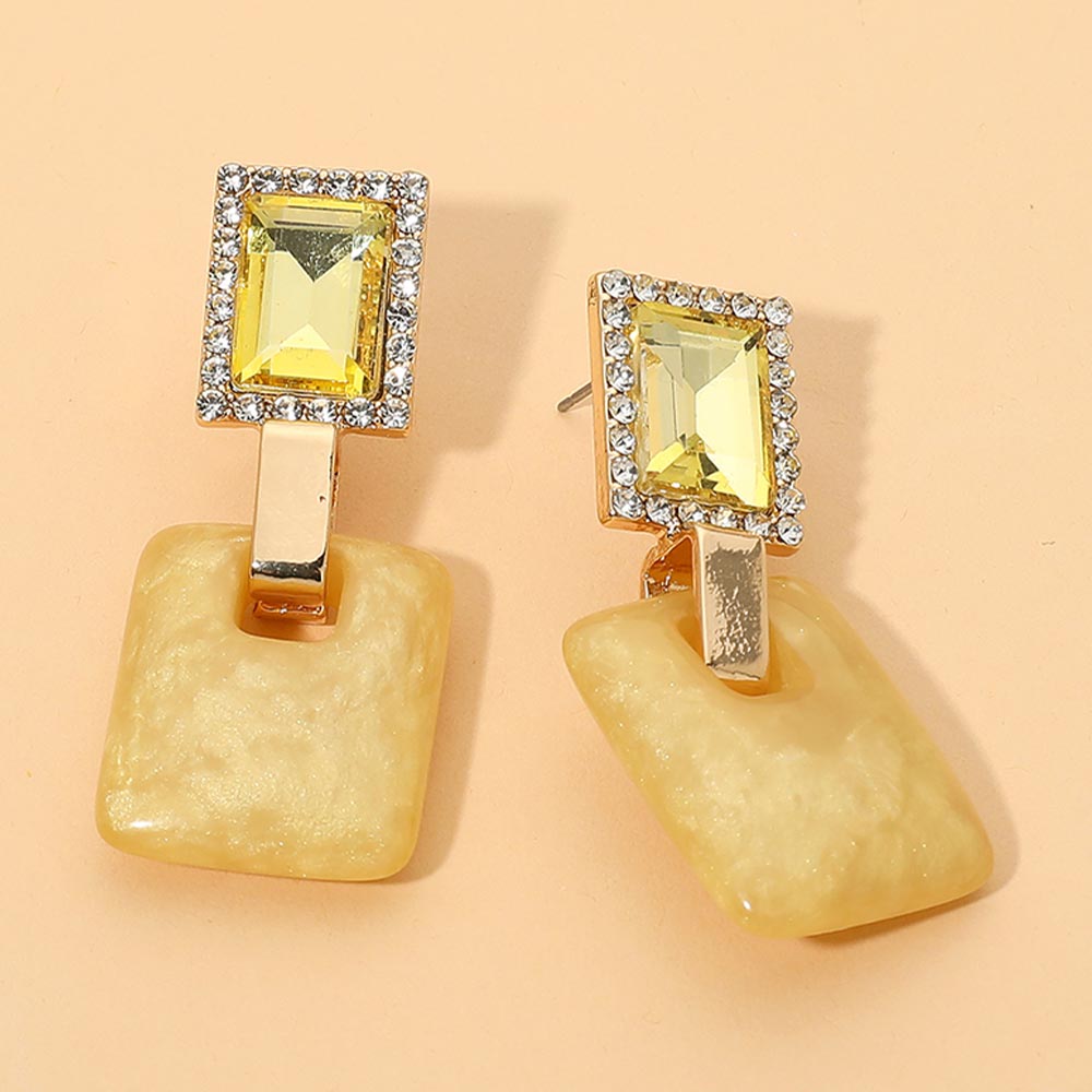 Madeline Love Yellow Bold Geometric Gem Resin Square Drop Earrings