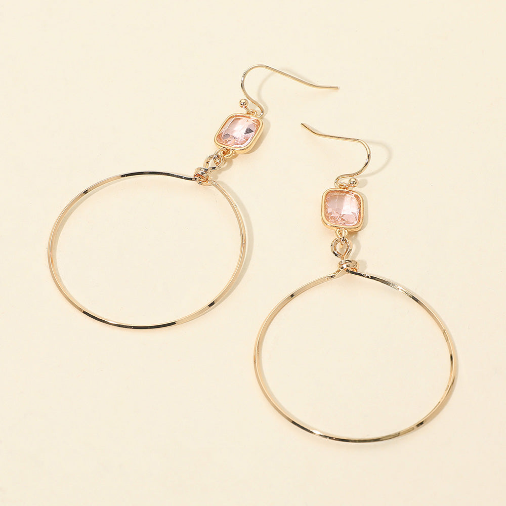 Madeline Love Pink Faceted Square Stone Accent Hoop Drop Dangle Earrings