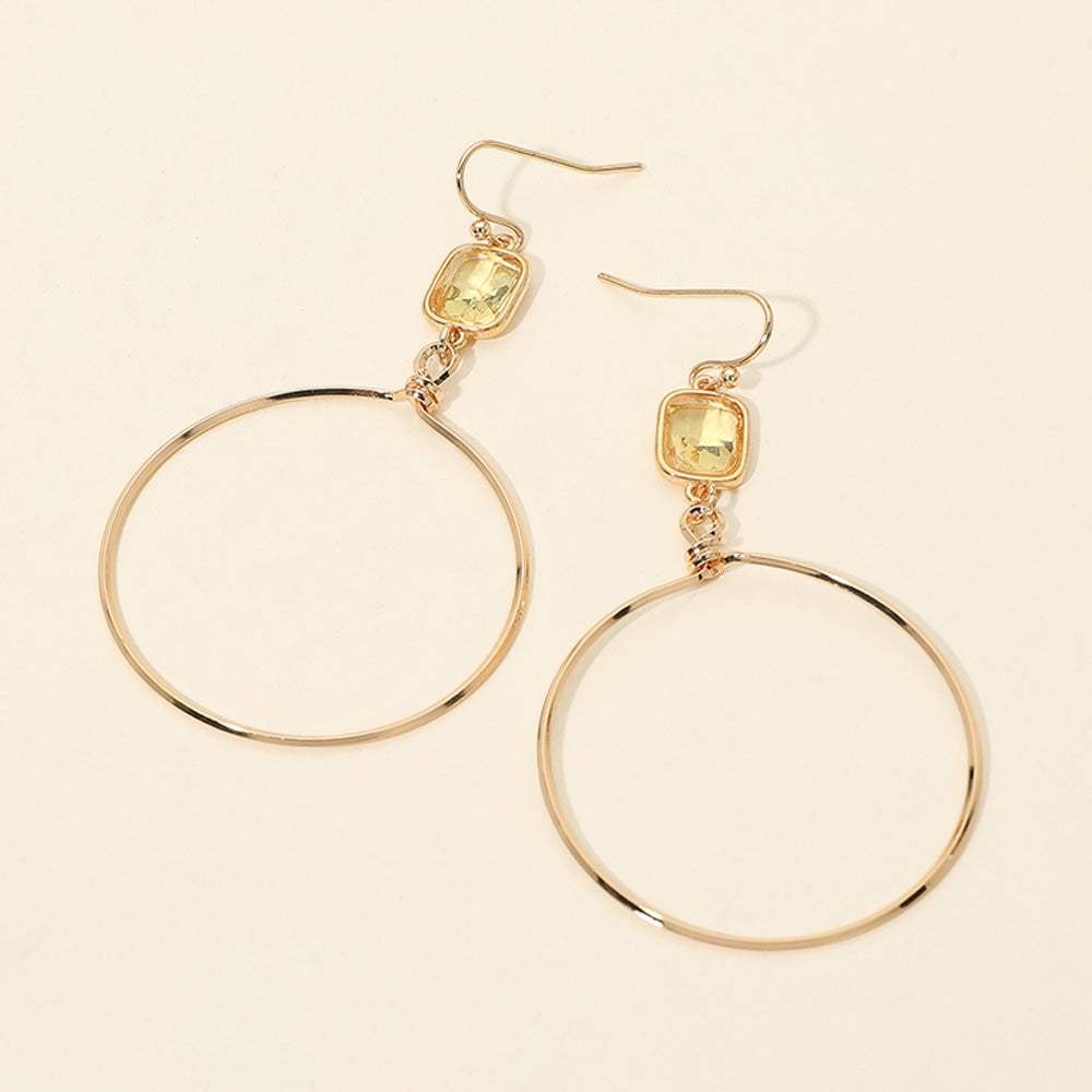 Madeline Love Yellow Faceted Square Stone Accent Hoop Drop Dangle Earrings
