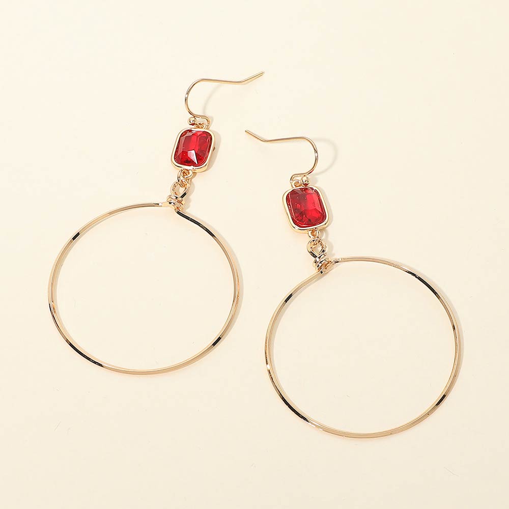 Madeline Love Red Faceted Square Stone Accent Hoop Drop Dangle Earrings