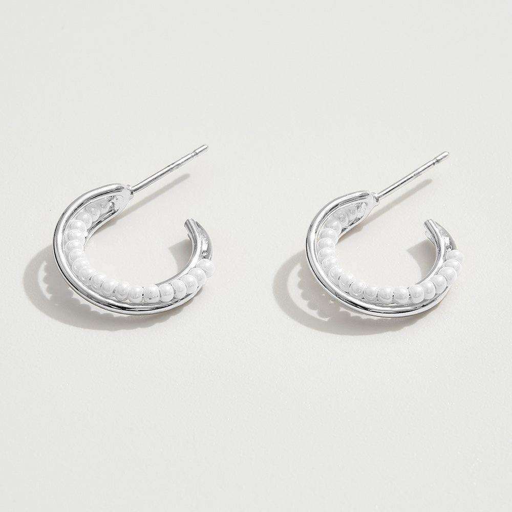 Madeline Love Silver White Gold Dipped Pearl Beads Small Hoop Earrings