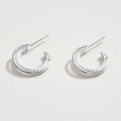Madeline Love Silver White Gold Dipped Pearl Beads Small Hoop Earrings