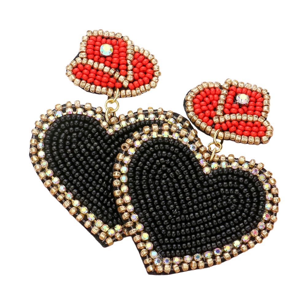 Felt Back Beaded Hat Heart Link Dangle Earrings - Earrings