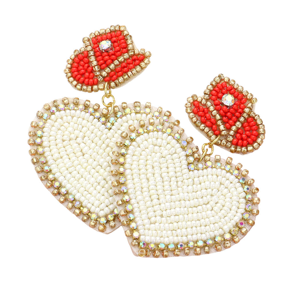 Felt Back Beaded Hat Heart Link Dangle Earrings - Earrings