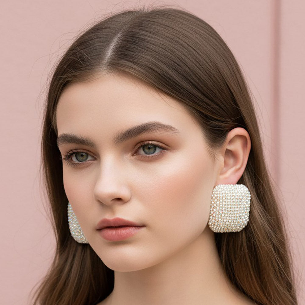 Madeline Love AB, Gold Bold Bling Studded Square Statement Earrings