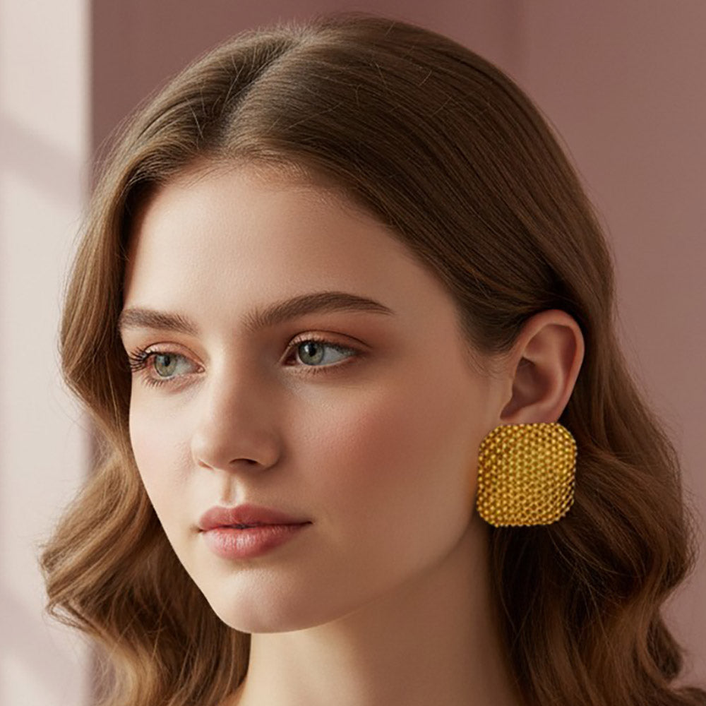 Madeline Love Gold Bold Bling Studded Square Statement Earrings