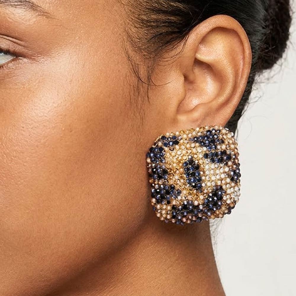Madeline Love Leopard Bold Bling Studded Square Statement Earrings