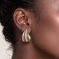 Madeline Love Gold, Pink&Green 14K Gold Dipped Curved Enamel Hoop Earrings - extra