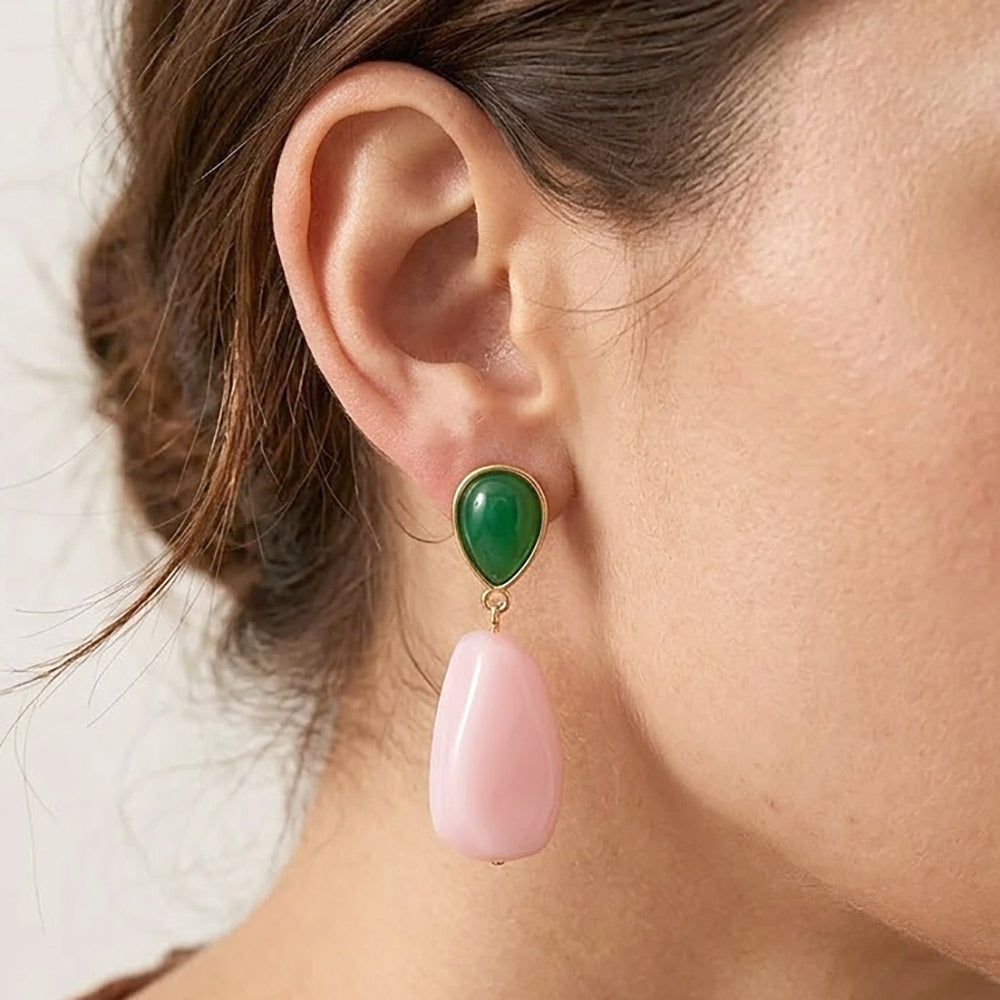 Madeline Love Gold, Pink&Green 14K Gold Dipped Color Contrast Drop Earrings