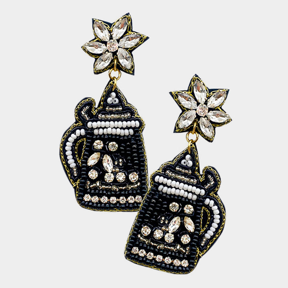 Madeline Love Black Felt Back Stone Beaded Kettle Dangle Earrings