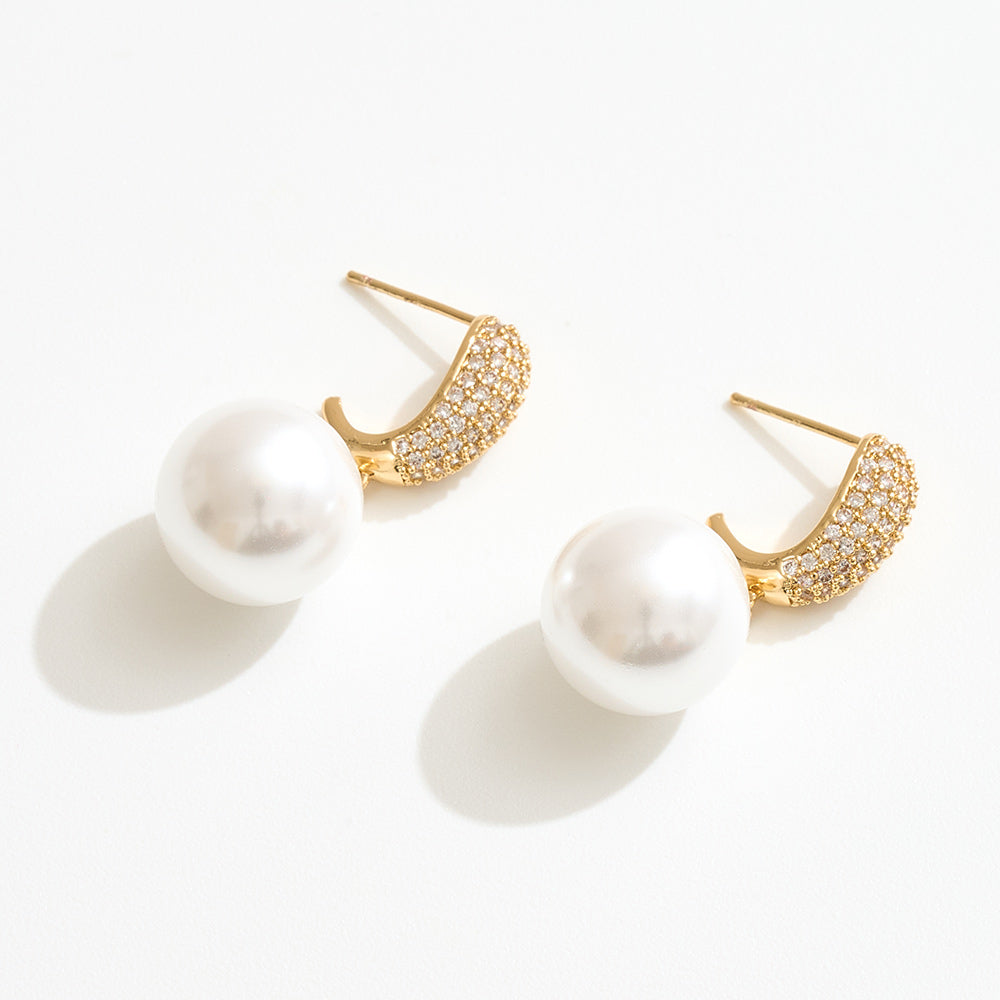 Madeline Love Gold 14K Gold Dipped CZ Pave Pearl Drop Earrings - desc