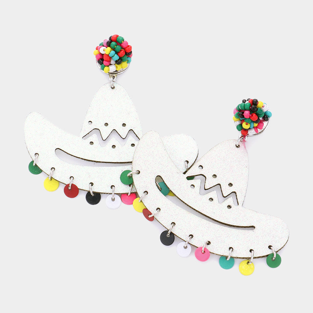Madeline Love Ivory Glittered Cowboy Hat Dangle Earrings