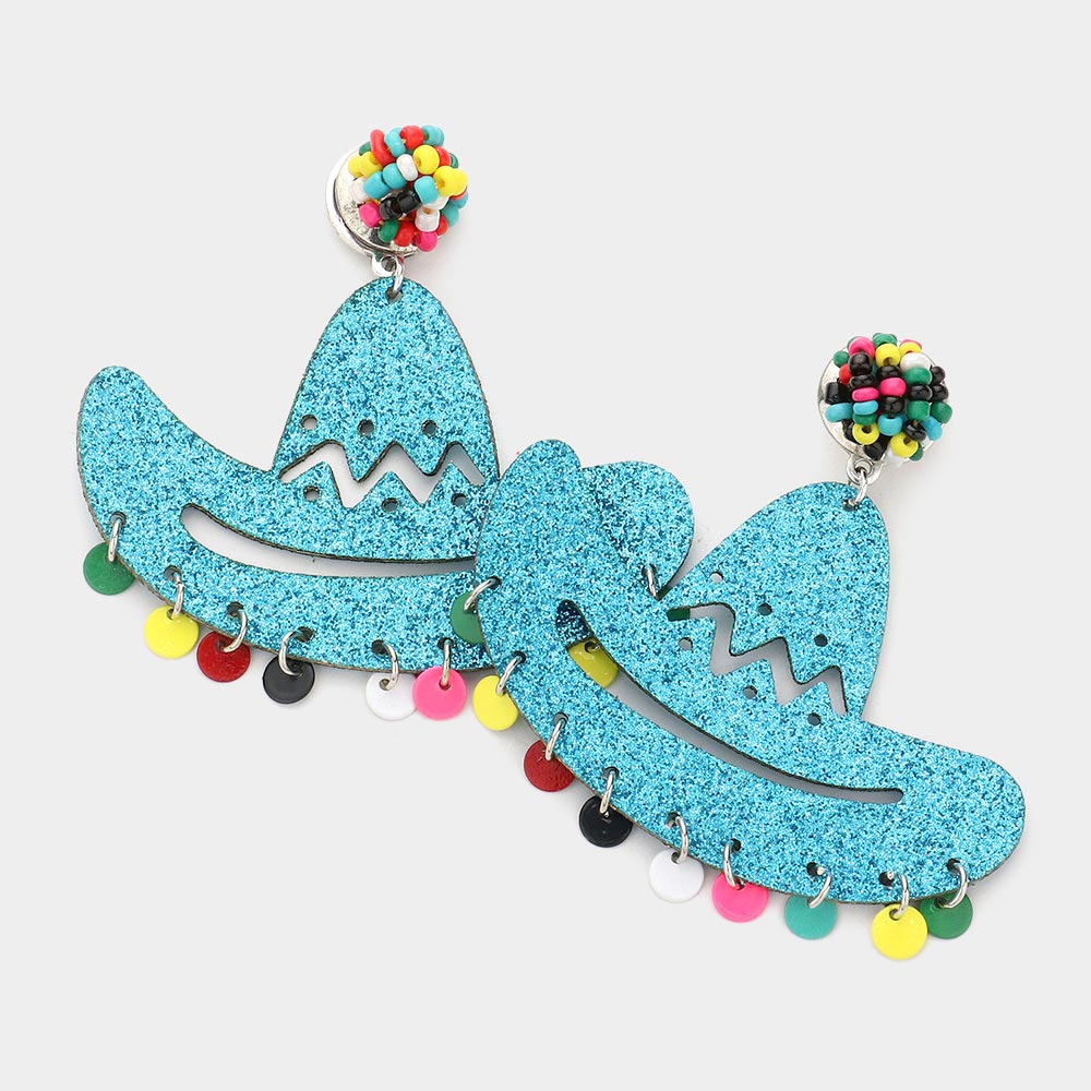 Madeline Love Turquoise Glittered Cowboy Hat Dangle Earrings