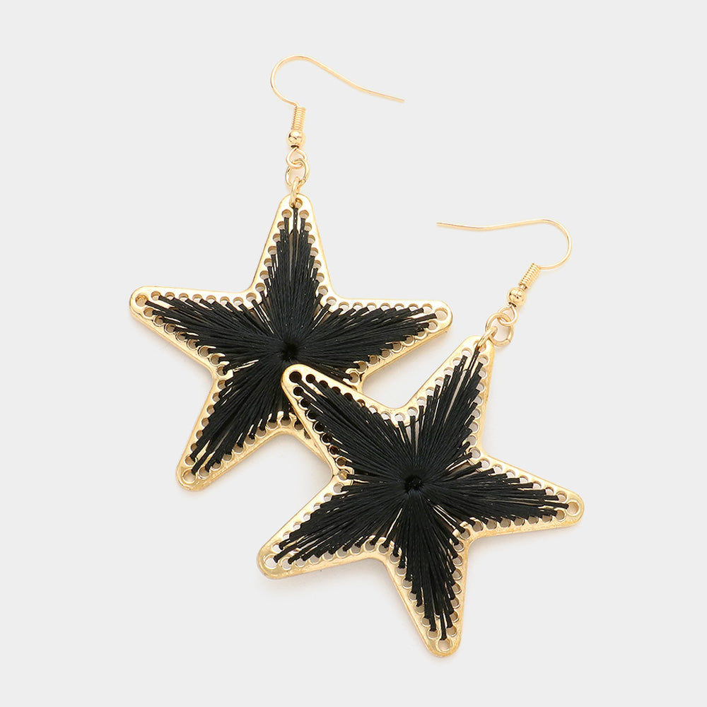 Madeline Love Black Thread Wrapped Star Dangle Earrings