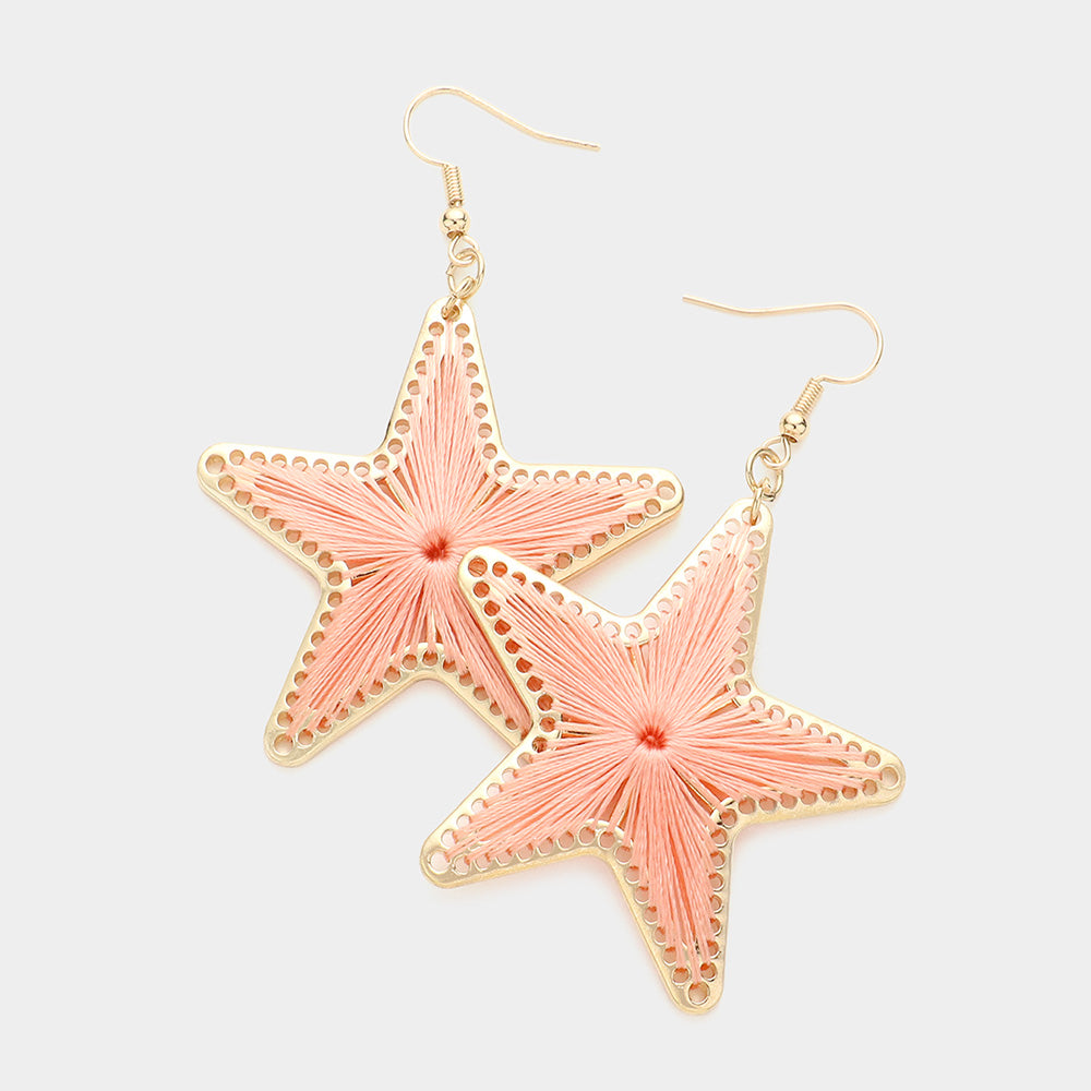 Madeline Love Coral Thread Wrapped Star Dangle Earrings