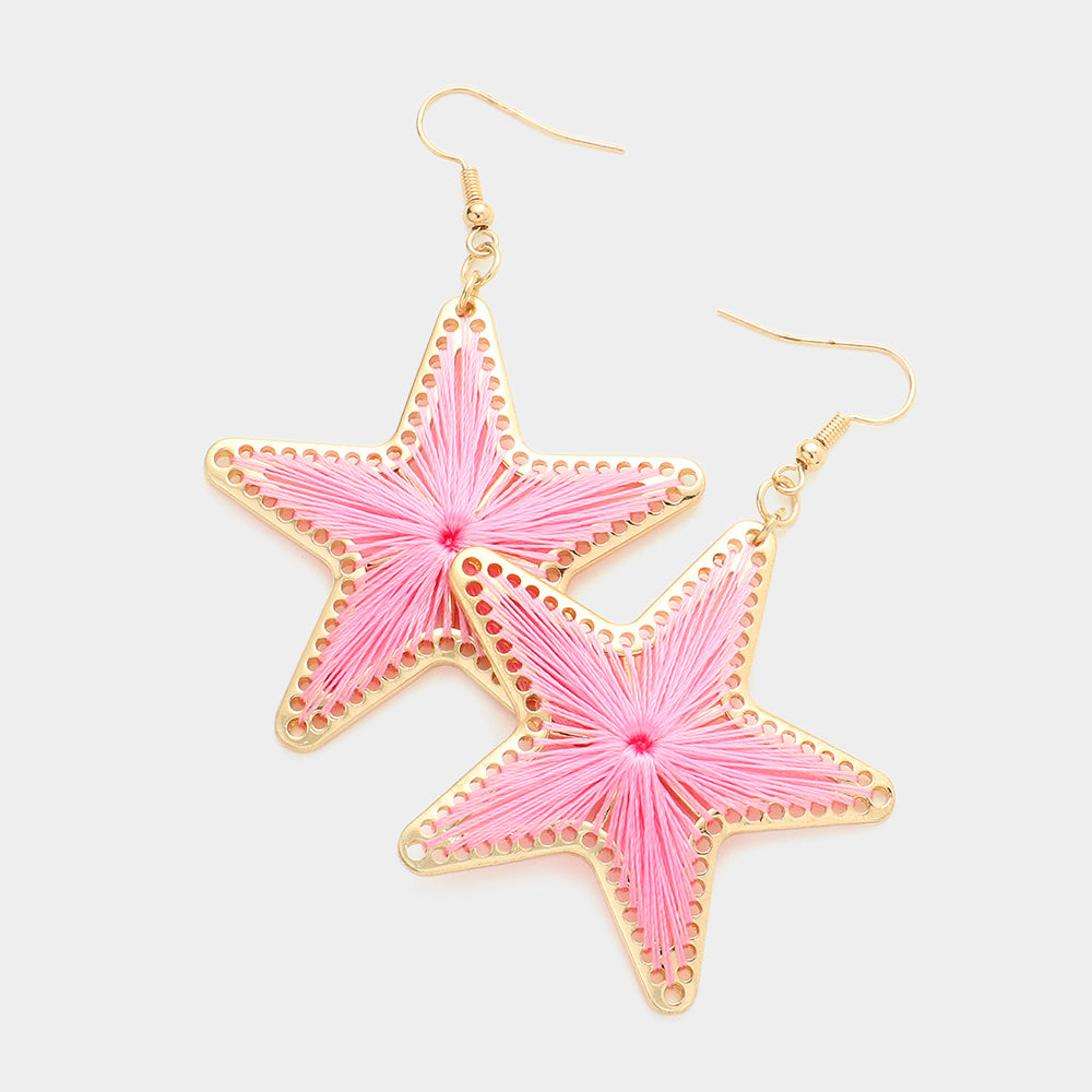 Madeline Love Pink Thread Wrapped Star Dangle Earrings